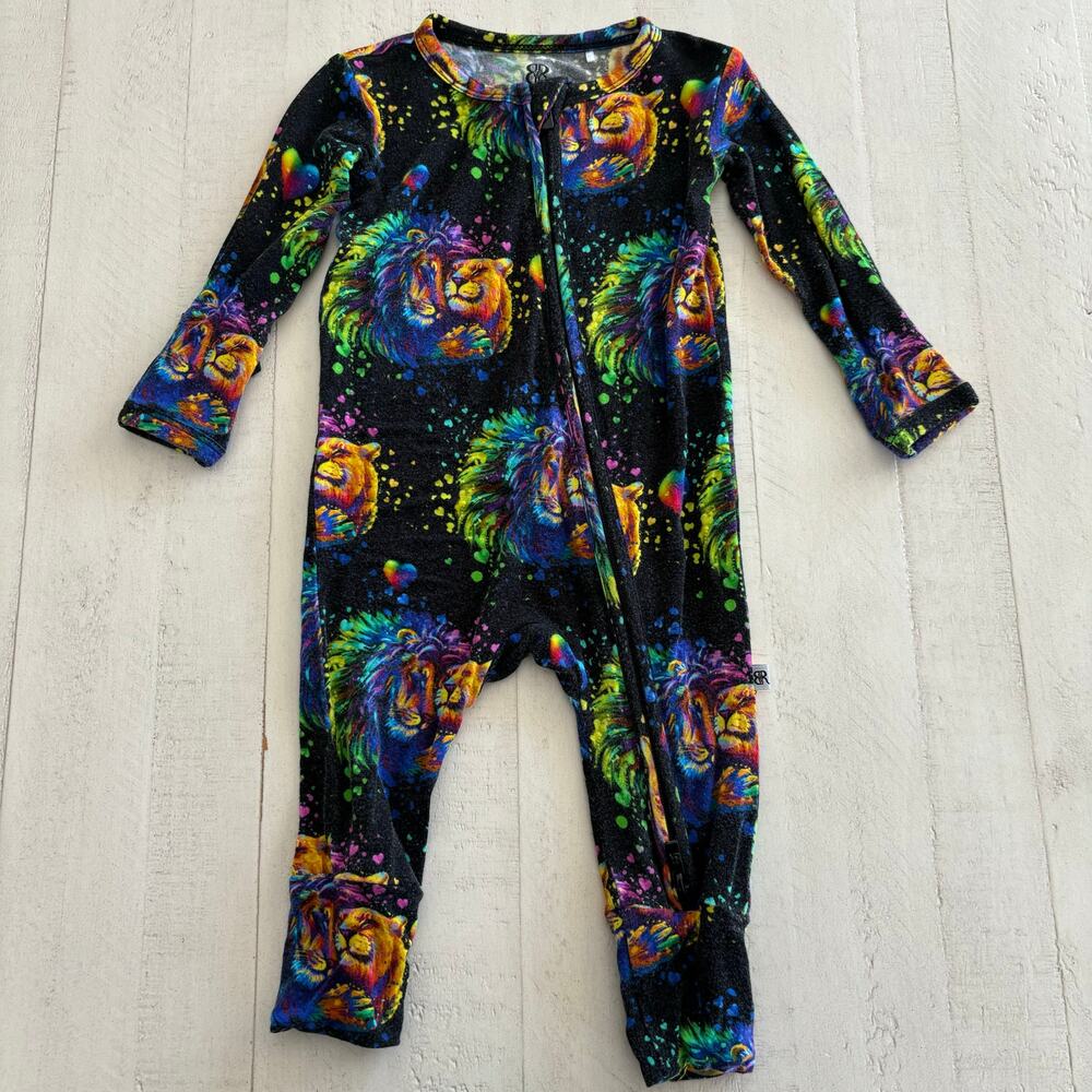 Bums & Roses Mane Attraction Zippered Bamboo Romper Size 0-3 months